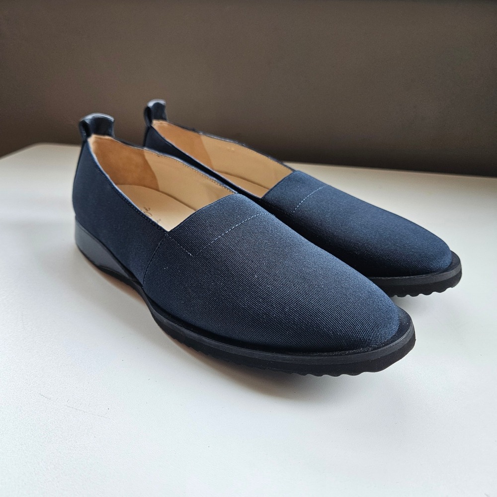 Amalfi Stretch Fabric Flats Womens 8 SS Navy Blue Loafers Italy Office Slip On